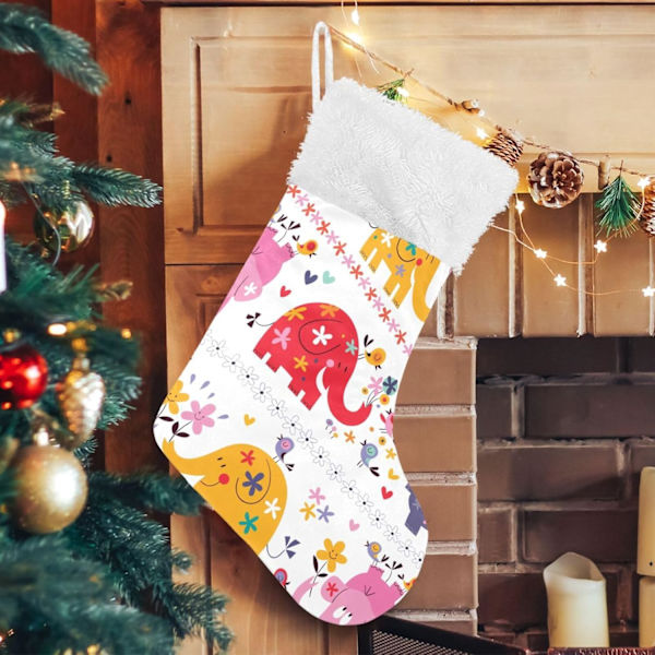 Julklapp, Personliga Julklappsstrumpor 2-pack Regnbåge Elefant Söt Skogsdjur 45,7 cm Julstrumpor Hängande Ornament Kamin