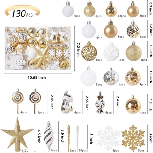 130-pack julgranskulor, krossäkra julgranskulor i guld