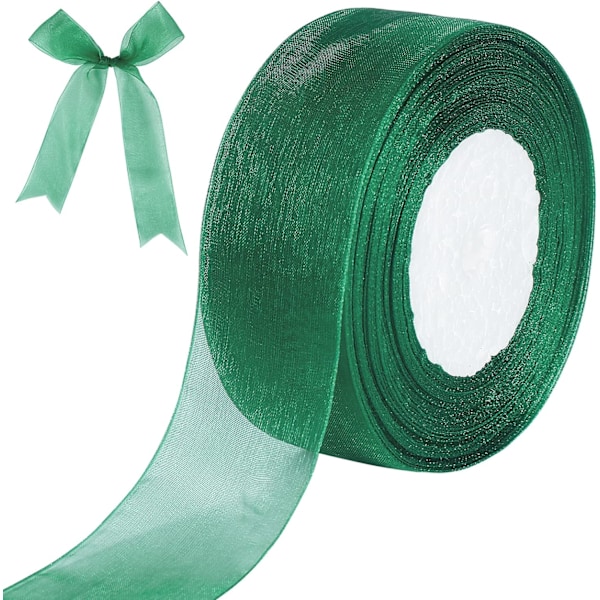 Grøn transparent bånd, 50 meter 1-1/2 tommer bredt skinnende transparent organza bånd til