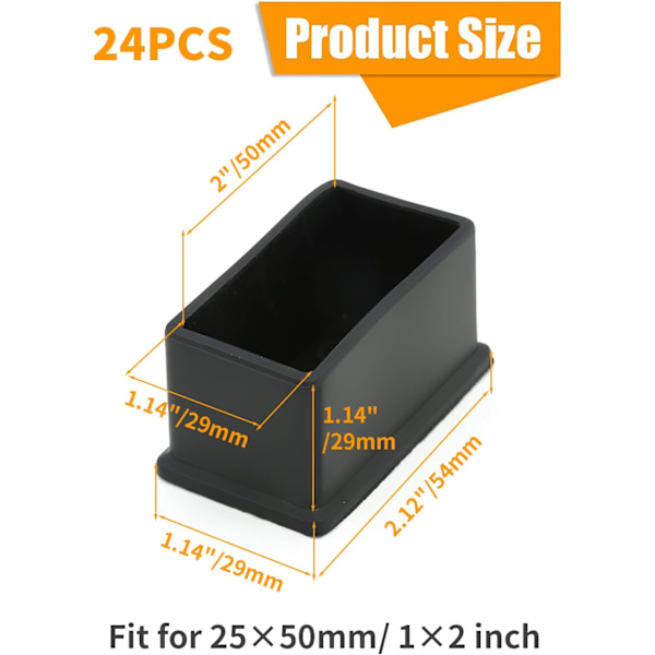 24 st 2\" x 1\" PVC rektangulära gummistolbensskydd, 50 mm x 25 mm bordsfotsskydd, möbelfotbordstolbensskydd, halkfria stolsben