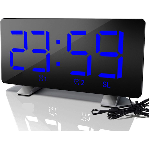Digital väckarklocka med radio (76,0 MHz-8,0 MHz) 2 larminställningar USB-port för laddning 4 justerbar ljusstyrka Snooze digital klocka för barn Blå