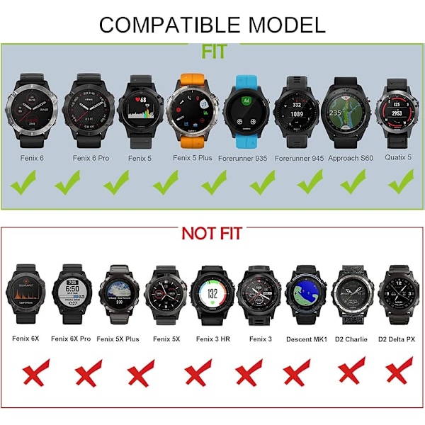 QuickFit silikoneurrem - Udskiftningsrem til Fenix 5 Plus, Fenix 6/7, Forerunner 935/945 og mere