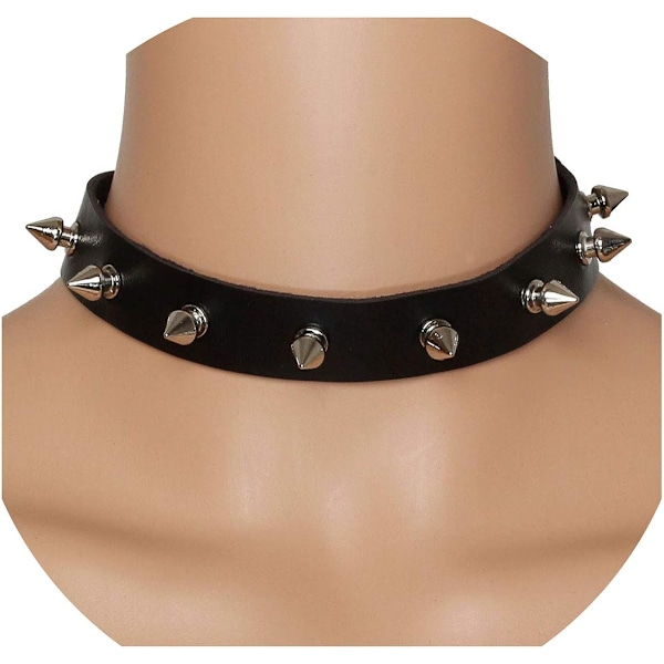 Vintage Punk Goth Studded Rivet Pu Læder Halskæde Choker