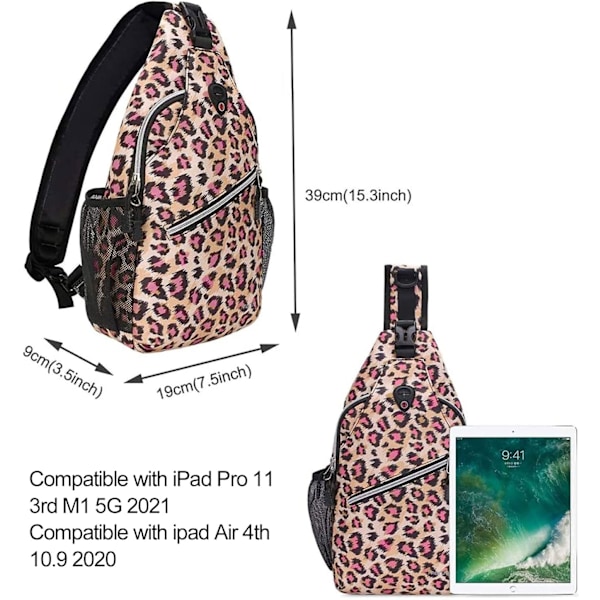 Sling Ryggsäck. Resväska Vandring Dagryggsäck Leopardmönstrad Rep Crossbody Väska