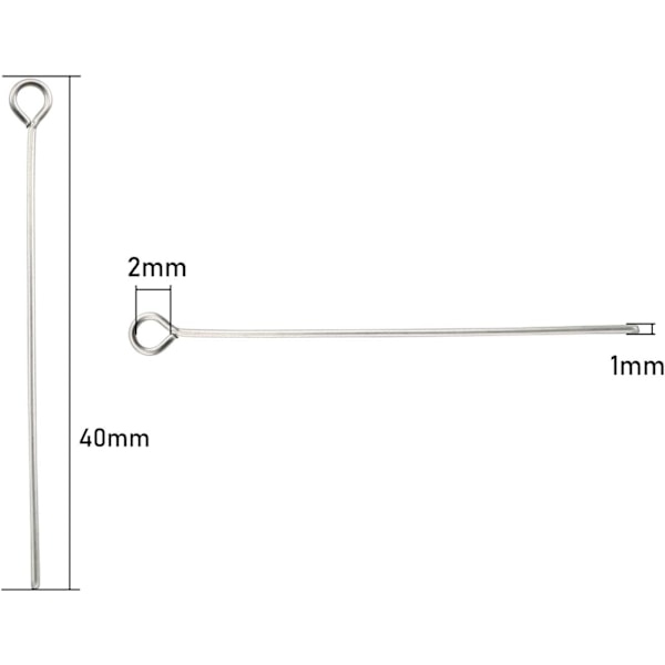 200 stk. øjepinner i rustfrit stål - 1,6 tommer/40 mm til smykkefremstilling