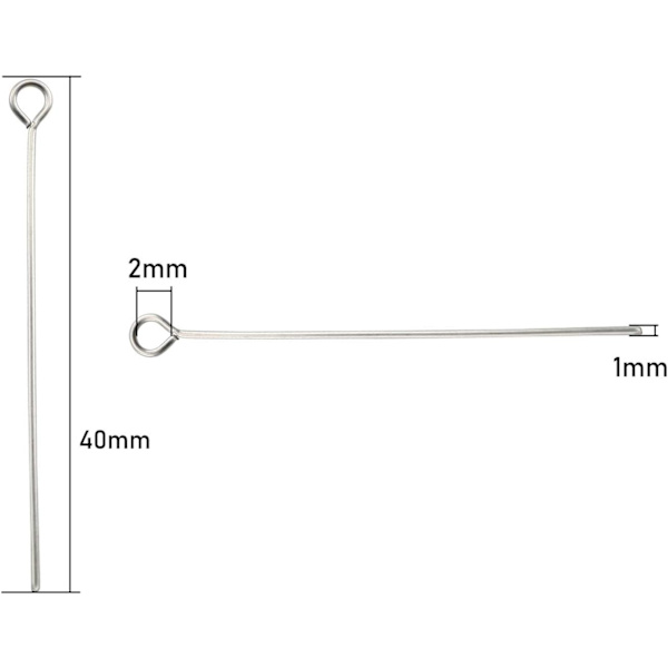 200 stk rustfrie stål øyepinner - 1,6 tommer/40 mm for smykkeproduksjon