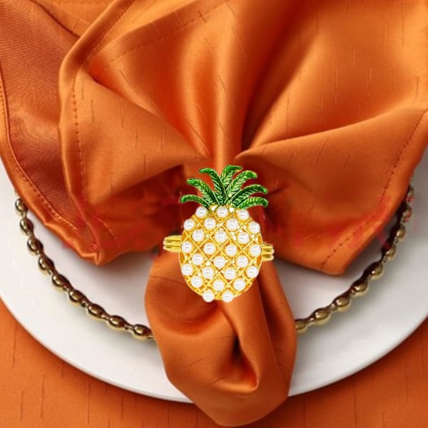 Sommer Frugt Servietringe Ananas Sæt med 12, Guld Rhinestone Servietring