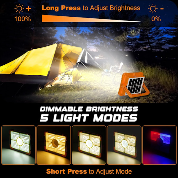 100W Bærbar Arbejdslampe - 10.000LM 466-LED Projektør | 5 Tilstande USB/Solar til Nødsituationer, Reparationer