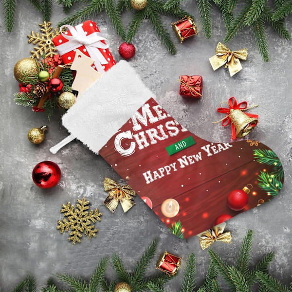 Julklapp, personliga julklappsstrumpor 2-pack Merry Christmas Röda bär Tallgren 45,7 cm Julstrumpor Hängande Ornament Eldstad
