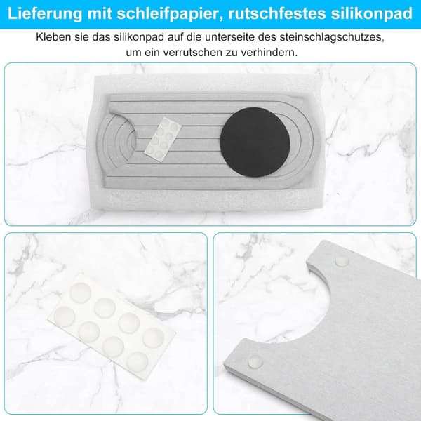 Diskmatta, diskho, kran, stänkskydd, kranmatta, stenmatta, kranskydd och diskmatta, för kök och badrum, inklusive ljusgrått sandpapper,