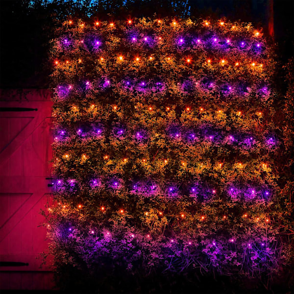 198 LED Halloween-lys, 9,8FT x 6,6FT Halloween-netlys, sammenkædelig 8 Twinkle-tilstande Mesh-lys til have, terrasse (orange og lilla)