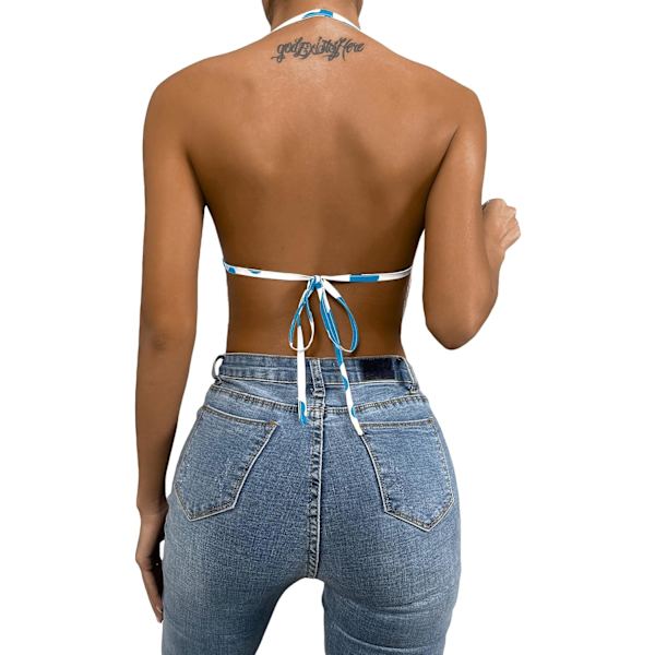 Kvinners kutrykk ermeløs halter crop topp frynser trim tie ryggløs bandana