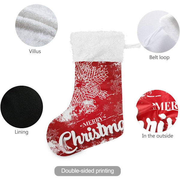 Julklapp, Personliga Julklappsstrumpor 2-pack Jul Vit Snöflinga Röd 45,7 cm Julstrumpor Hängande Ornament Eldstad för