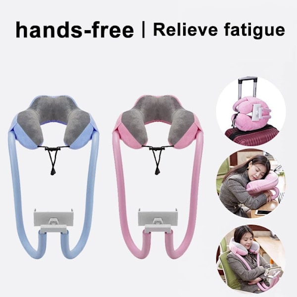 U Pude Nakke Telefonholder, Lazy Bracket - 360 Graders Rotation Universal Mobiltelefon & Tablet Stand til Hjemmet, Rejser & Udendørs () Pink