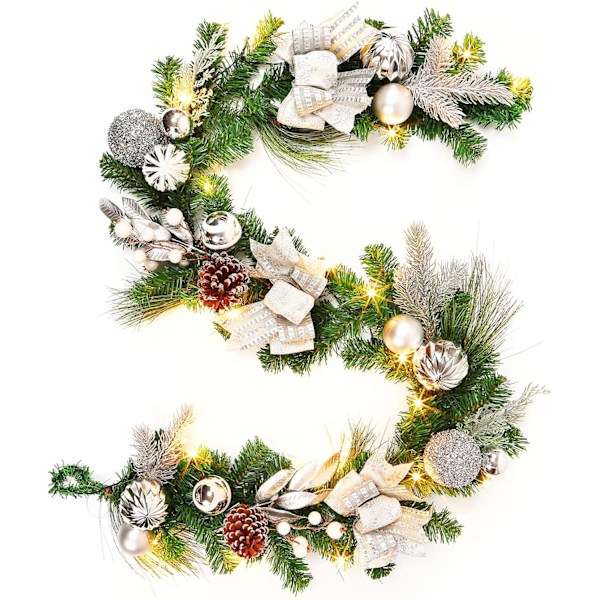 Julbelyst girlang, silvertema 6FT 20LED förbelyst julgirlang