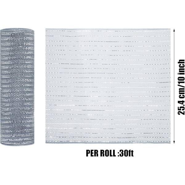 Dekorationsnät 10 tum x 30 fot, Gary Blue Metallic Foil Mesh Fabric, Juldekoration