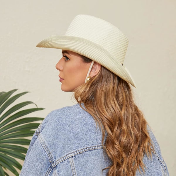 Halm Cowboyhatt för Kvinnor Män Shapeable Sommar Halm Strand Solhatt med Vind