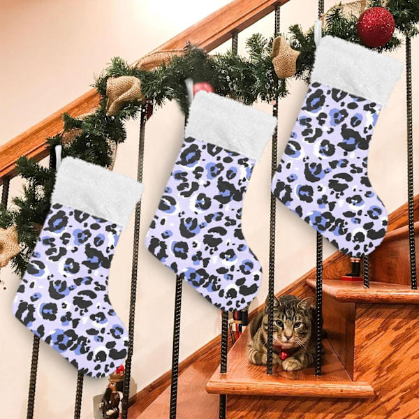 Julklapp, Personliga Julklappsstrumpor 2-pack Leopard Djurmönster Blå 45,7 cm Julstrumpor Hängande Ornament Eldstad för Träddekoration