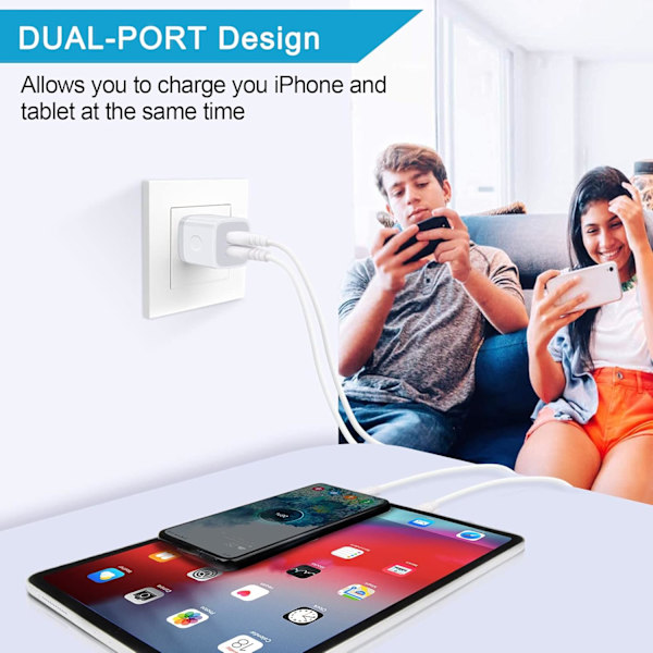 USB-väggladdare, laddningsblock, 5-pack 2.1A snabb dubbelport