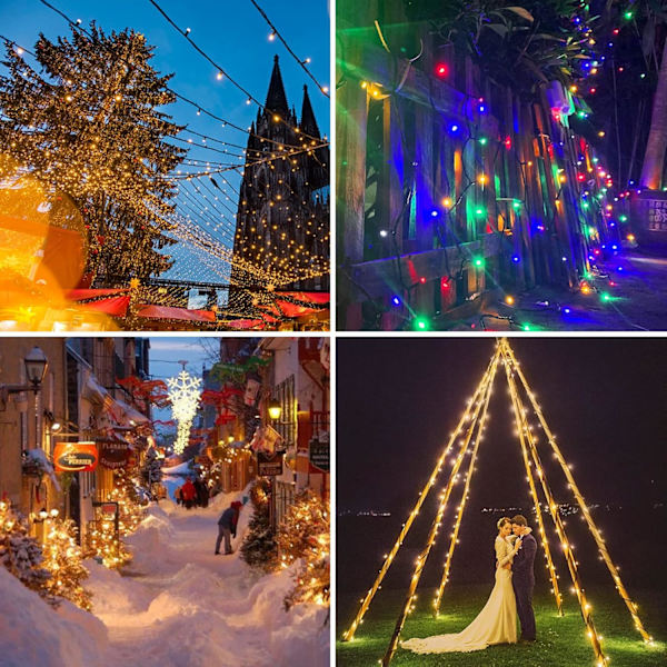 Fargeskiftende julelys, 11 moduser, vanntett 20M 200LED varmt hvitt og flerfarget med fjernkontroll for innendørs utendørs jul 20m