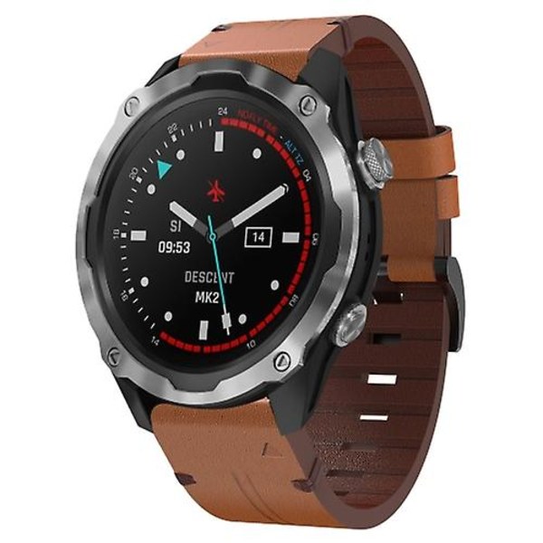 Til Garmin Descent Mk 2 26mm Læder Stål Spænde Urrem RRI Brown