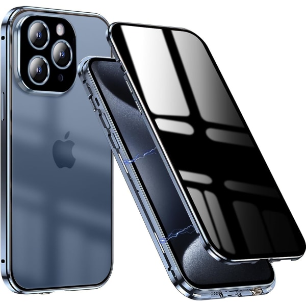 Personvernetui for iPhone 15 Pro Max, Anti-Peepg-skjerm, gjennomsiktig bakdeksel Dobbeltsidig herdet Gla 360 telefondeksel i hele kroppen Magnetisk støtfanger med
