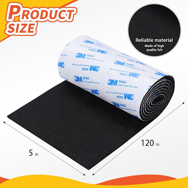 Möbeldynor i filt, kraftig filtremsa med självhäftande baksida Filtkuddar  Klippbar filttape för att skydda trägolv (5 x 120 x 0,12