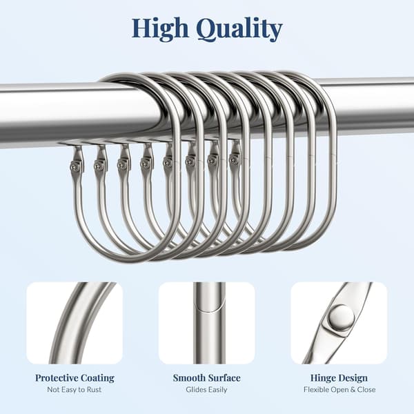 Duschdraperiringar, Duschdraperikrokar 12 st Anti-Drop Duschringar för Draperi, Metall Duschdraperiringar Rostfria, Borstad Nickel Dusch