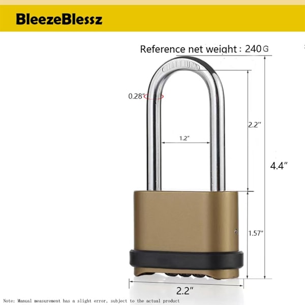 4-siffrig kombinationslås Utomhus hänglås Väderbeständig Förlängd 2,2 tum Lång bygel Kombinationslås för grindskjul Släpvagnar och sportfack