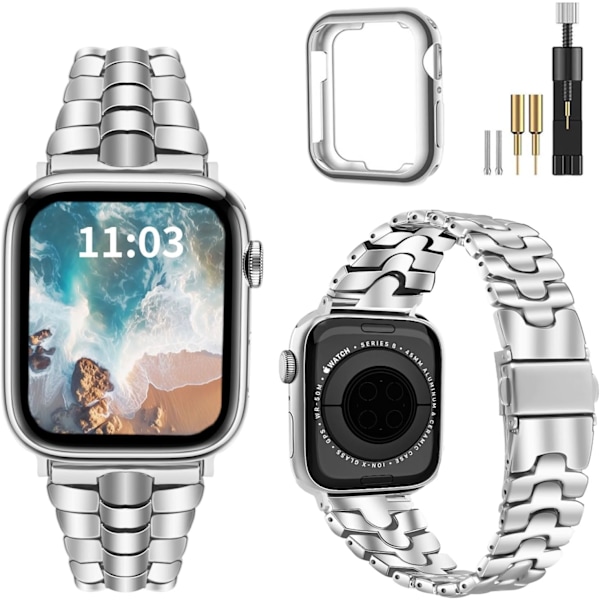 Tyndt metalrem kompatibel med   Watch-rem 38mm 40mm 41mm 42mm 44mm 45mm 49mm, elegant rustfrit stålkædestrop, slankt fancy iWatch-rem med