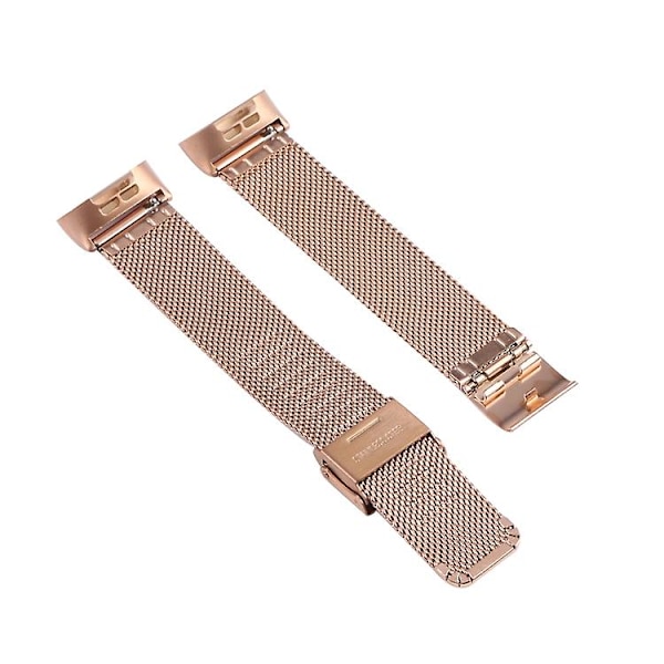 För Fitbit Charge 4 Dubbel Försäkringsspänne Milanese Klockarmband FDT Rose Gold