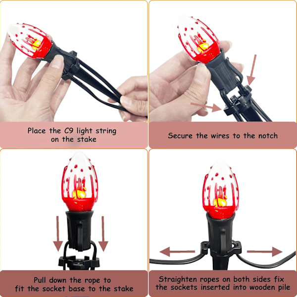 C9 Halloween Pathway Lights Outdoor, 38Ft Halloween Blood Teardrop Pathway String Lights med 25 C9 Flicker Flame Lights, Halloween Dekorasjon