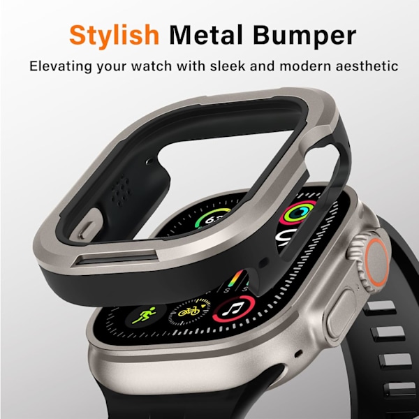 Robust Etui Kompatibelt med Apple Watch Ultra 2/Ultra Etui 49mm, Metal Bumper og TPU Slankt Beskyttelsescover til iWatch, Original Original 49mm