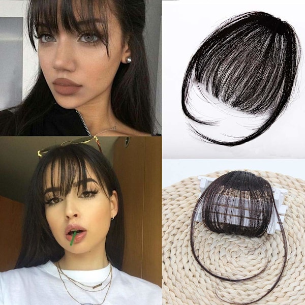 Clip in Air Bangs Människohår Bangs Clip on Äkta Hår Flat Bangs