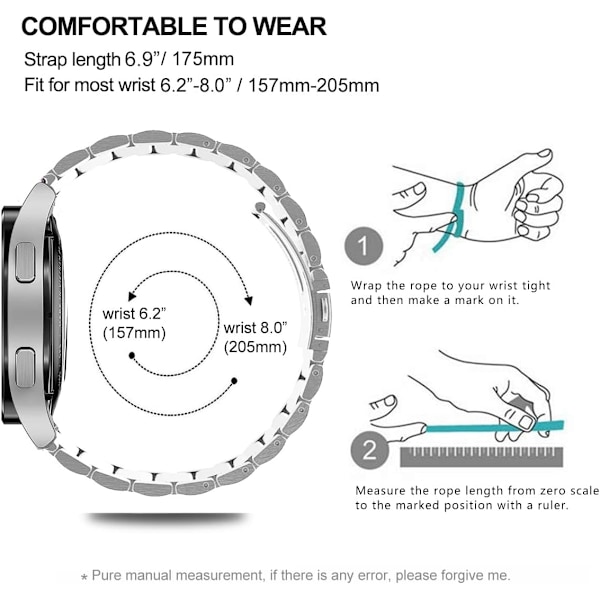 Remme til Galaxy Watch 7 / FE / 6/6 Classic / 5/5 Pro / 4/4 Classic/Galaxy 3 41mm, 20mm rustfrit stål metal udskiftningsrem til