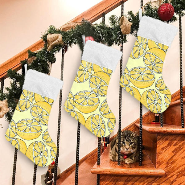 Julklapp, personliga julklappsstrumpor set om 2 citroner 45,7 cm julstrumpor hängande ornament spis för träddekoration  17.71x