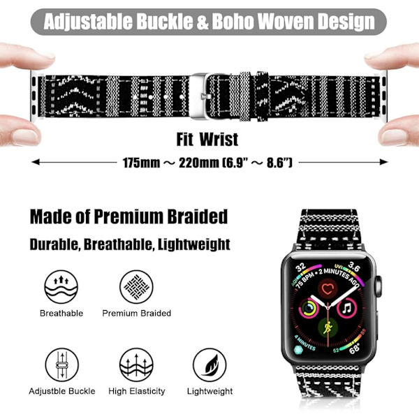 Betald Boho-band kompatibel med Apple Watch 45/44/42mm 41/40/38mm