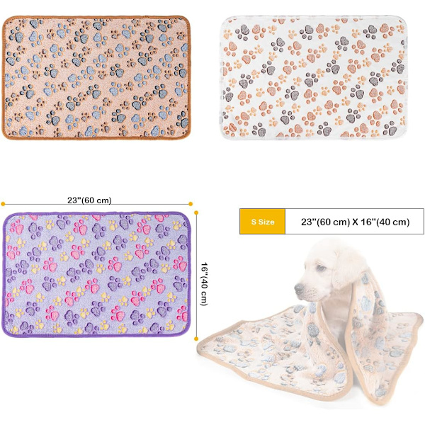 1 Pack 3 Hundfiltar, Mjuka Fluffiga Fleece Tassavtrycksfiltar