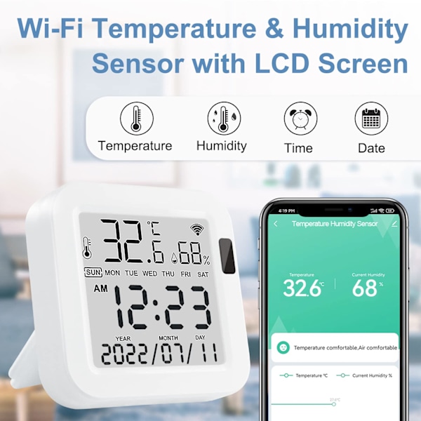 Smart Wifi Temperatur Fugtighedsovervågning Trådløs