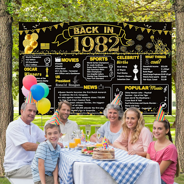 41-års fødselsdag sort guld fest dekoration - Tilbage i 1982 banner