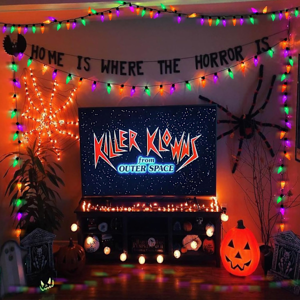 2 Pakke 200 LED C6 Halloween Lyslenker, 66FT Eventyrlys Batteridrevet med Fjernkontroll og Timer, Vanntett Oransje Lilla og Grønn