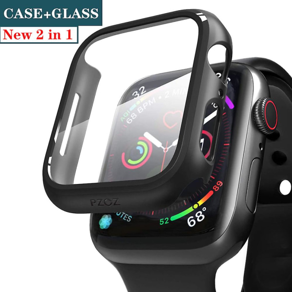 Glass+cover för Apple Watch-fodral 44mm 40mm Iwatch 42mm 38mm skärmskydd+stötfångare tillbehör för Applewatch Series 5 4 3 Se 6 pink sand 44mm series 654 SE