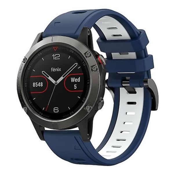 Til Garmin Fenix 5 22mm To-farvet Sports Silikonurrem BTX Midnight Blue - White