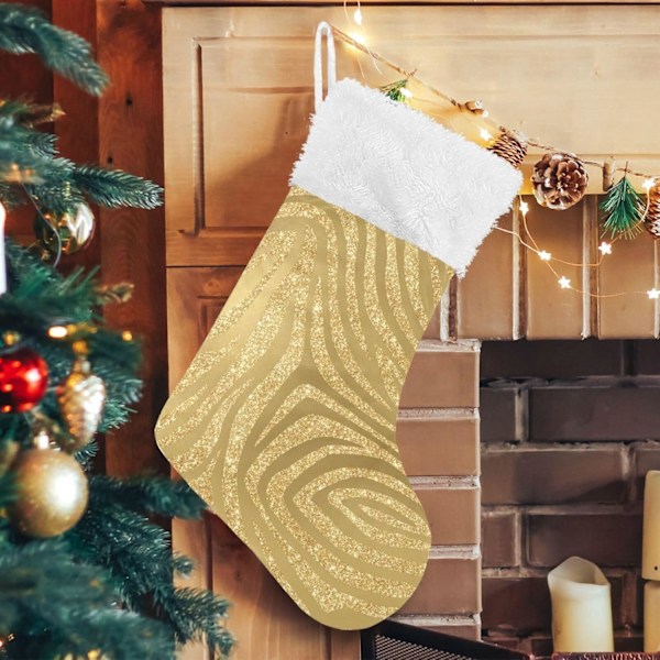 Julklappsstrumpor, 1-pack 43,2 cm Guld Djurtryck Glitter Stor Storlek Julstrumpa Present & Dekorationer för Familj Semester Jul Fest