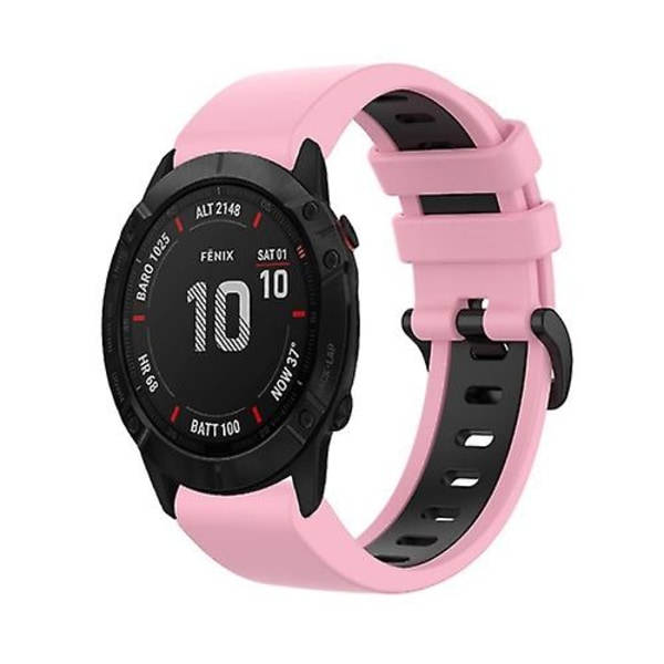 För Garmin Fenix ​​6x 26mm Silikon Sport Watch JSB Pink-Black