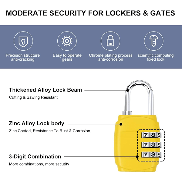 4-pak bagagelåse - 3-cifrede kombinationshængelåse