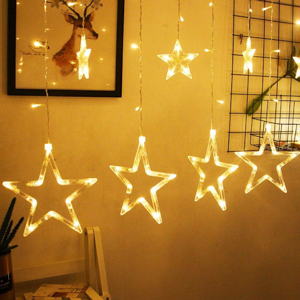 12 stjerner 138 LED stjernelys, gardinlyssnor for soverom med 8 belysning