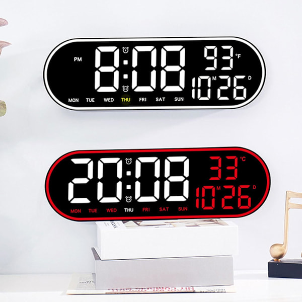LED Digital Väggklocka med Timer Datum Vecka Temperatur Visning för Studenter, Kontor, Resor Användning Lätt Se H H