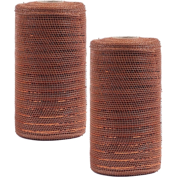 2 Pack 10" Metallic Poly Mesh Ribbon (Total 20 Yards,Brown)