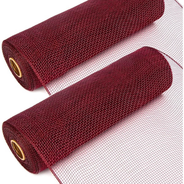 2 ruller bordeaux meshbånd, 10 tommer x 30 fod (10Yard) pr. rulle, brug til krans